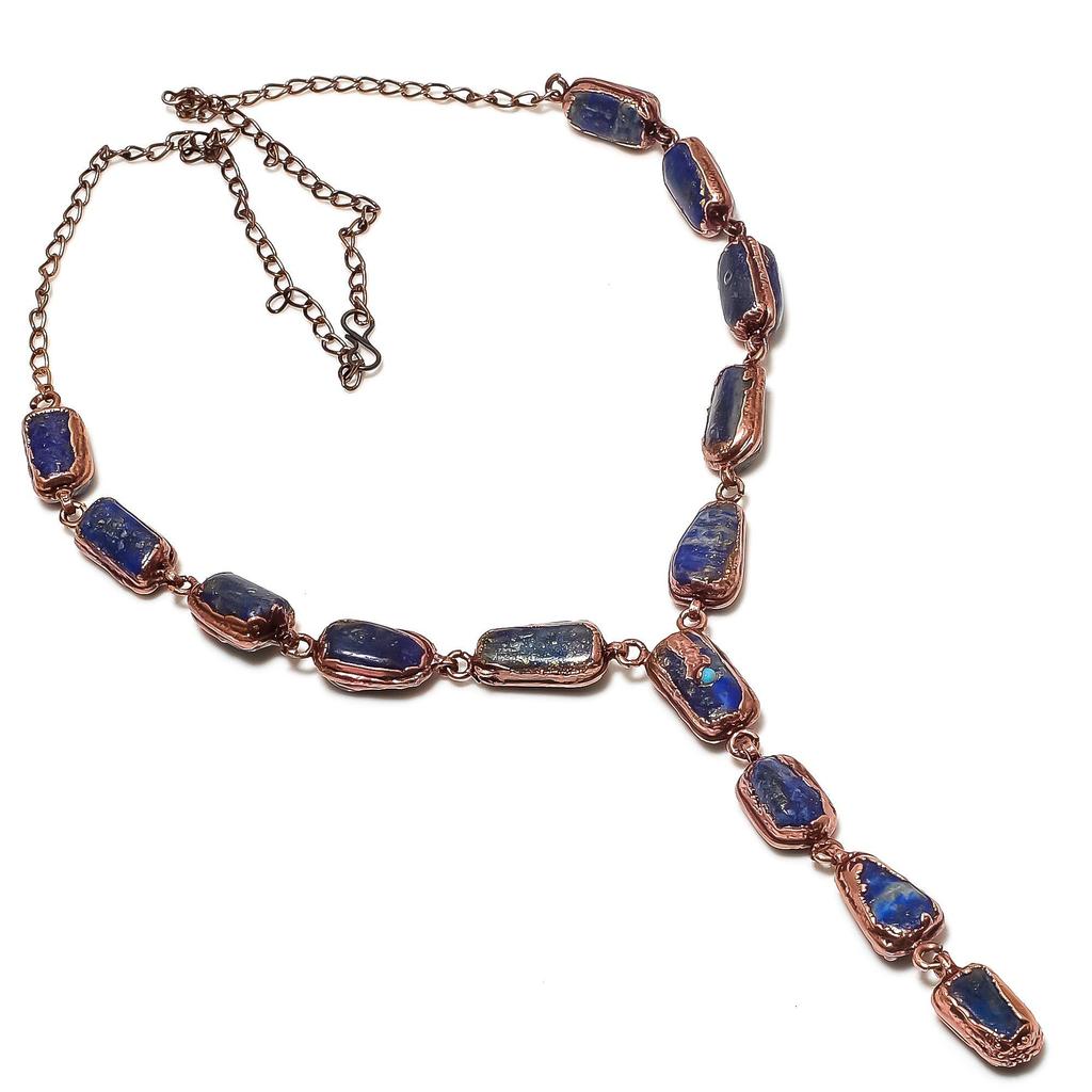 Lapis Lazuli Necklace Handmade Jewelry, Copper Electroformed Necklace Designer Gemstone Jewelry Adjustable Chain Necklace Gift For Mom
