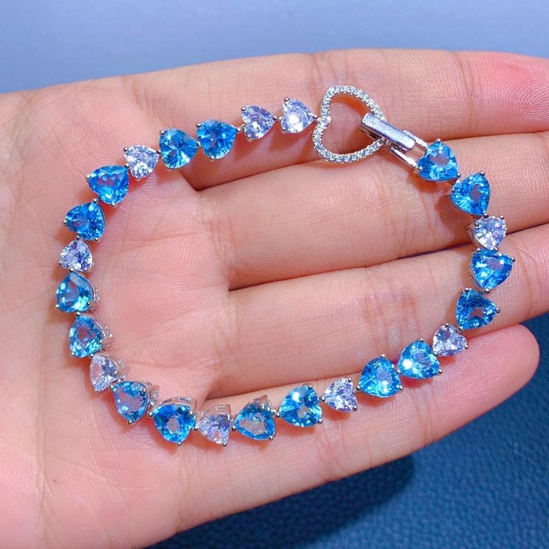 Imitation Natural for Swiss Blue Topaz Bracelet Luxurious Heart Bracelet Fashion Jewelry Gift for Women Girls
