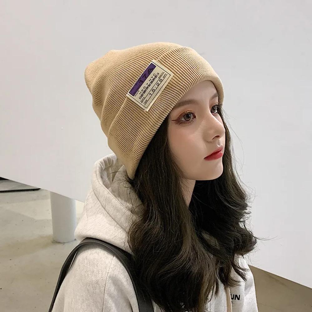 

Elastic Knitted Hat Warm Crochet Hat Fashion Pullover Cap for Autumn Winter бежевий