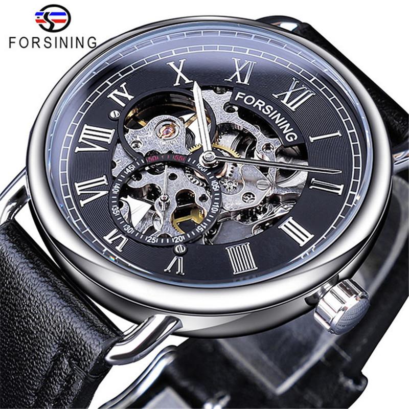 Forsining Orologio da uomo, orologio meccanico manuale impermeabile classico casual classico popolare traforato