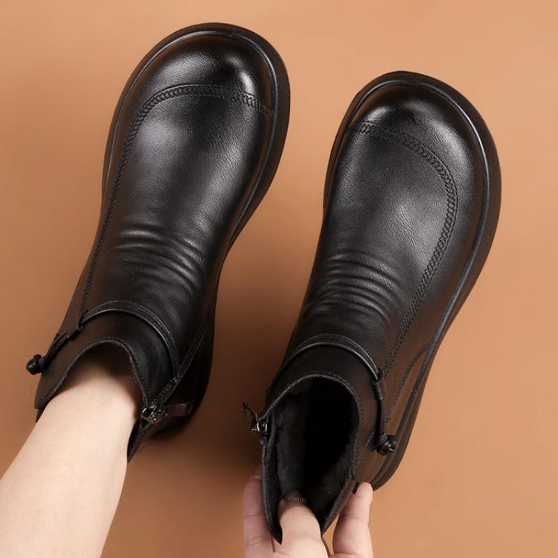 Leather Soft-soled New Cotton Shoes Warm Women's Short Boots Middle-aged and Elderly Non-slip Women's Boots