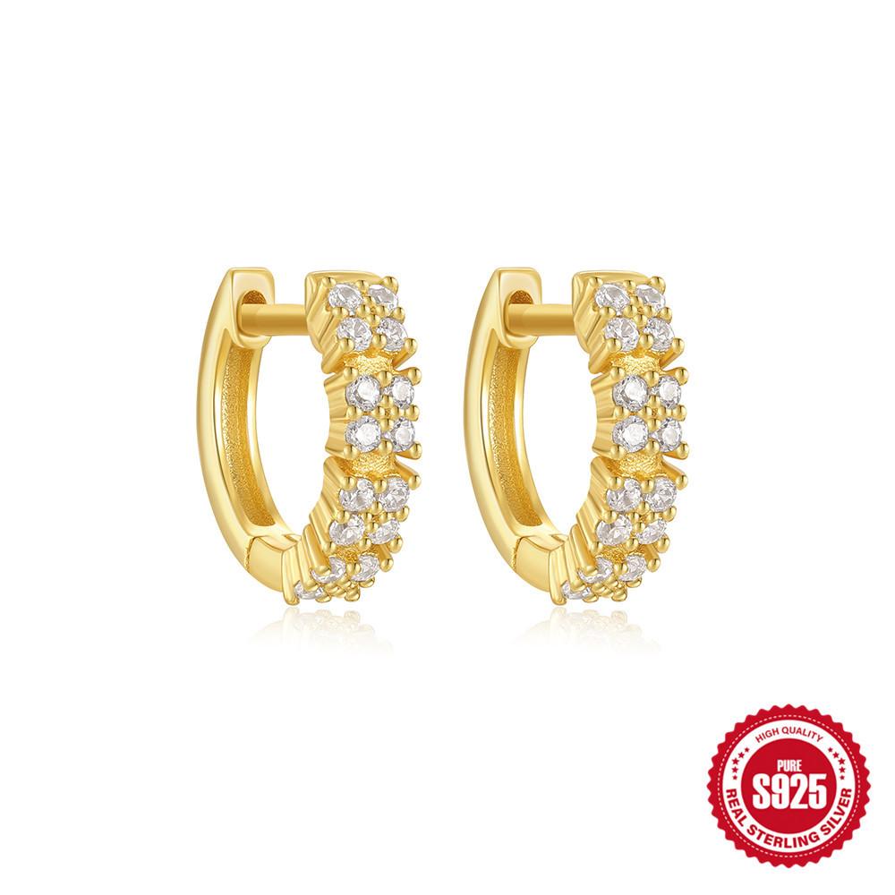 S925 Sterling Silver Personality Diamond Set Love Chain Glossy Luxury Earrings Ear Buckles Earrings Huggie Hoops