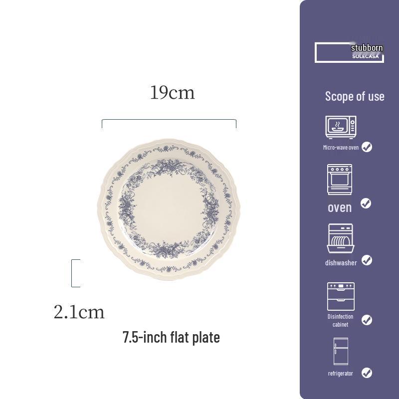 Shunxiang Blue Fog Flower Ceramic Tableware Set: Retro High-End Rice Bowl Plate for Luxurious Dining.