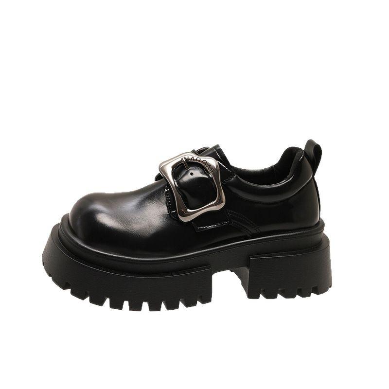 British Style Platform Heightening Loafers Women's 2025 Spring New Versatile Big Head Trend Fashion Metal Buckle Shoes