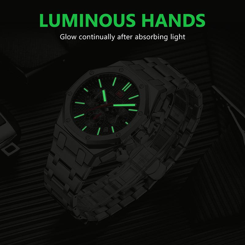 Herren Business Casual Multifunktions-Quarzuhr – Leuchtend Wasserdicht Edelstahlbanduhr Vatertagsgeschenk