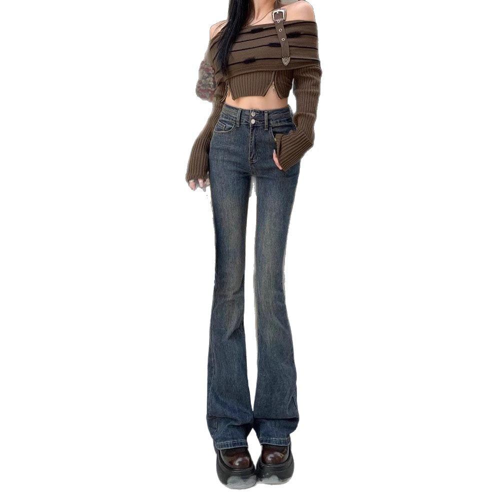 Cement Gray High-Waisted Retro Flare Jeans for Women, Autumn/Winter 2025 Collection