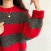Color-blocking Striped Knitted Sweater for Women Loose and Casual Sweater Long-sleeved Trendy Pullover for Women Autumn and Winter