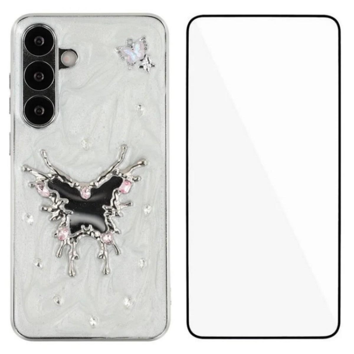 

For Samsung Galaxy S24+ Case WANLONFENG Electroplated Epoxy TPU + Acrylic Phone Cover with Tempered Glass D