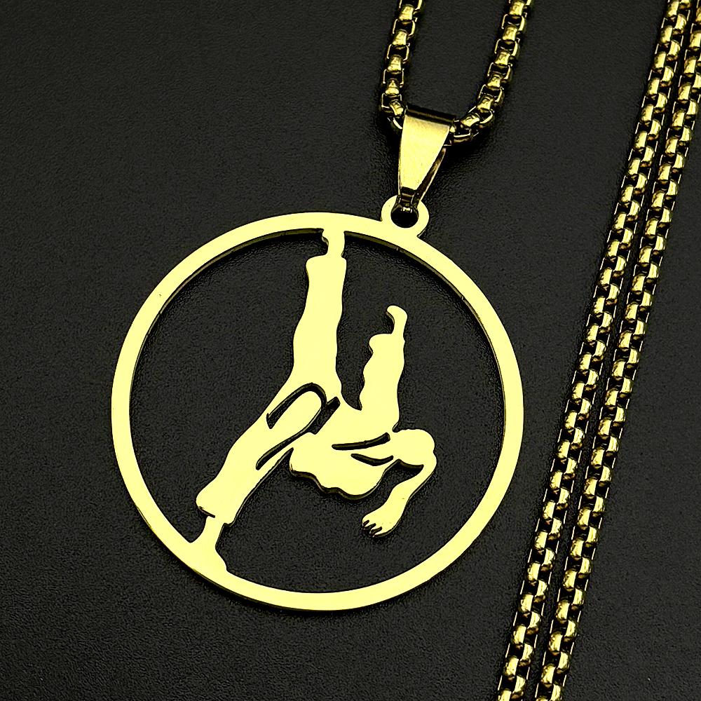 Karate Taekwondo Girl Pendant Necklace For Women Men Stainless Steel Silver Color Sports Hiphop Fashion Chain Jewelry Gifts