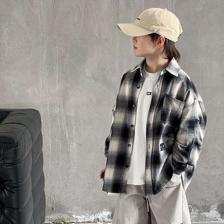 

Autumn Children Long Sleeve Plaid Shirt for Teenage Boys Classic Design Loose Casual Blouse Kids Cotton Clothing Age 3-14Y 170