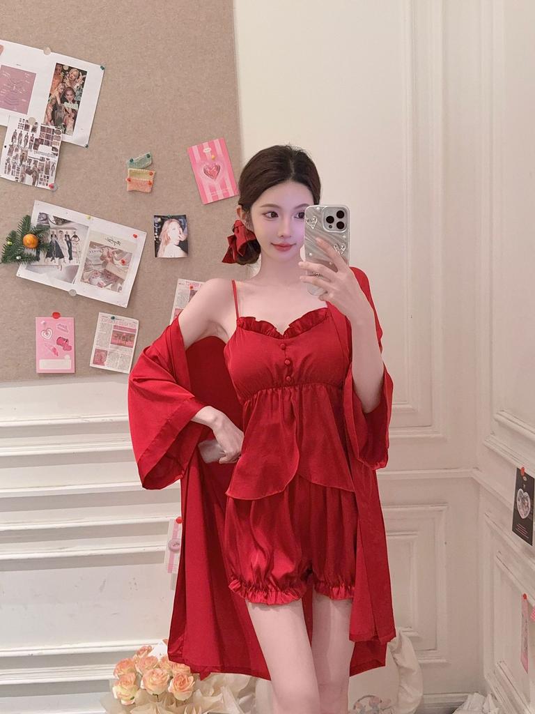 Ice silk pajamas female summer girl pure desire suspender shorts loungewear set pajamas female pink sexy pure desire