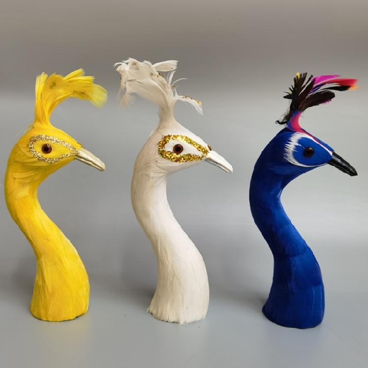 Realistic Feathered Peacocks Statue Ornament Peacocks Head Model for Home TV Cabinet Book Shelf Office Desk Decoration