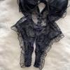 See-through Sexy Camisole Bodysuits Women Big Bow Hollow Out Open Crotch Skinny Playsuit Lace Rompers Backless Solid Sleeveless