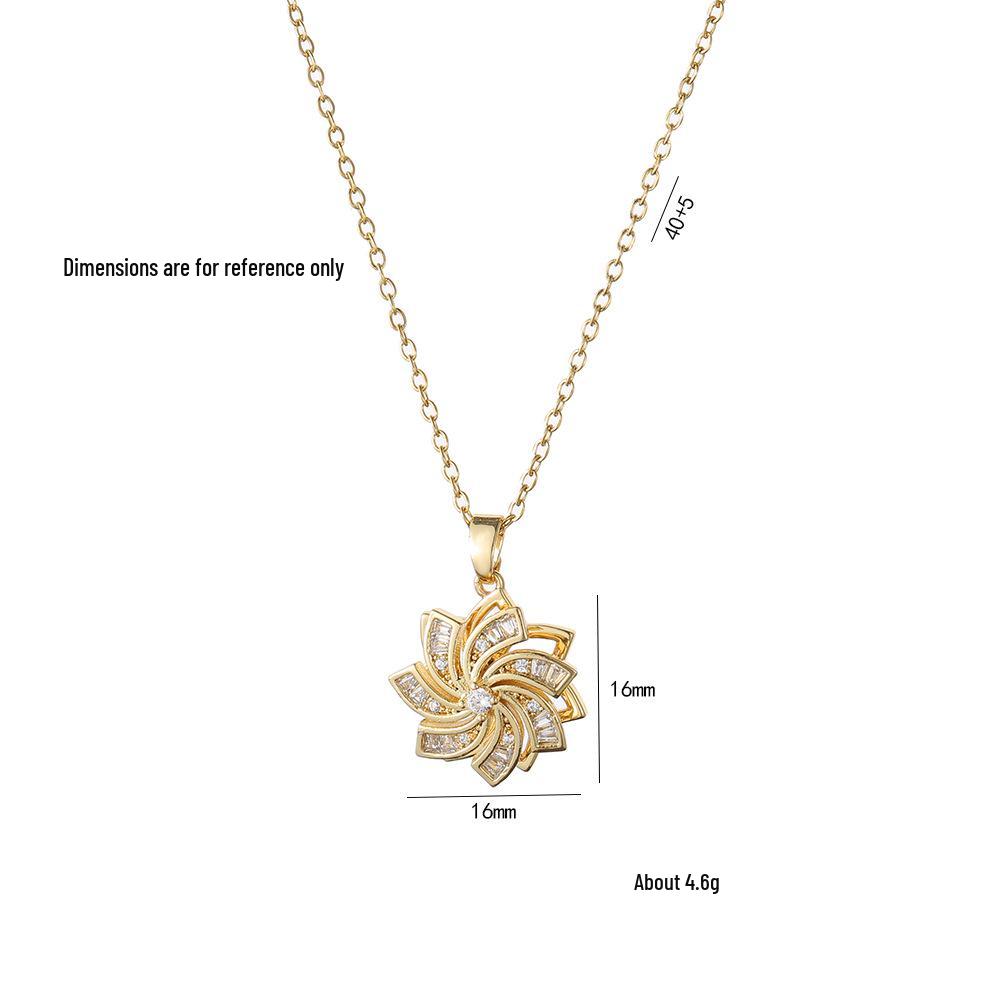 Women's Zircon Flower Rotating Pendant Necklace, Unique Design Clavicle Chain, Elegant Influencer Collection.