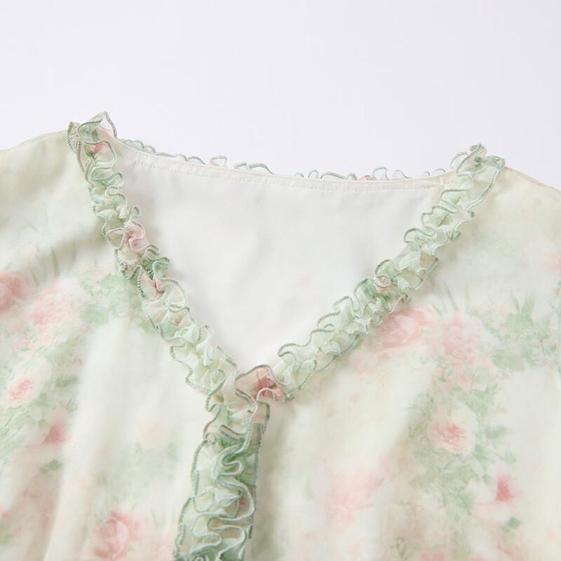 French Floral Ruffled V-neck Midi Dress