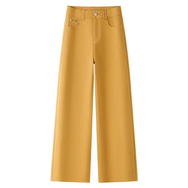 2025 Women's High-Waisted Yellow Wide-Leg Jeans: Slimming, Straight-Leg, Floor-Length, Spring Collection