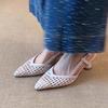Fashion Women Sandals Temperament Pointed Toe Woven Hollow Shoes Breathable Rear Empty High Heels Sandals Baotou One-word Strap Sandals