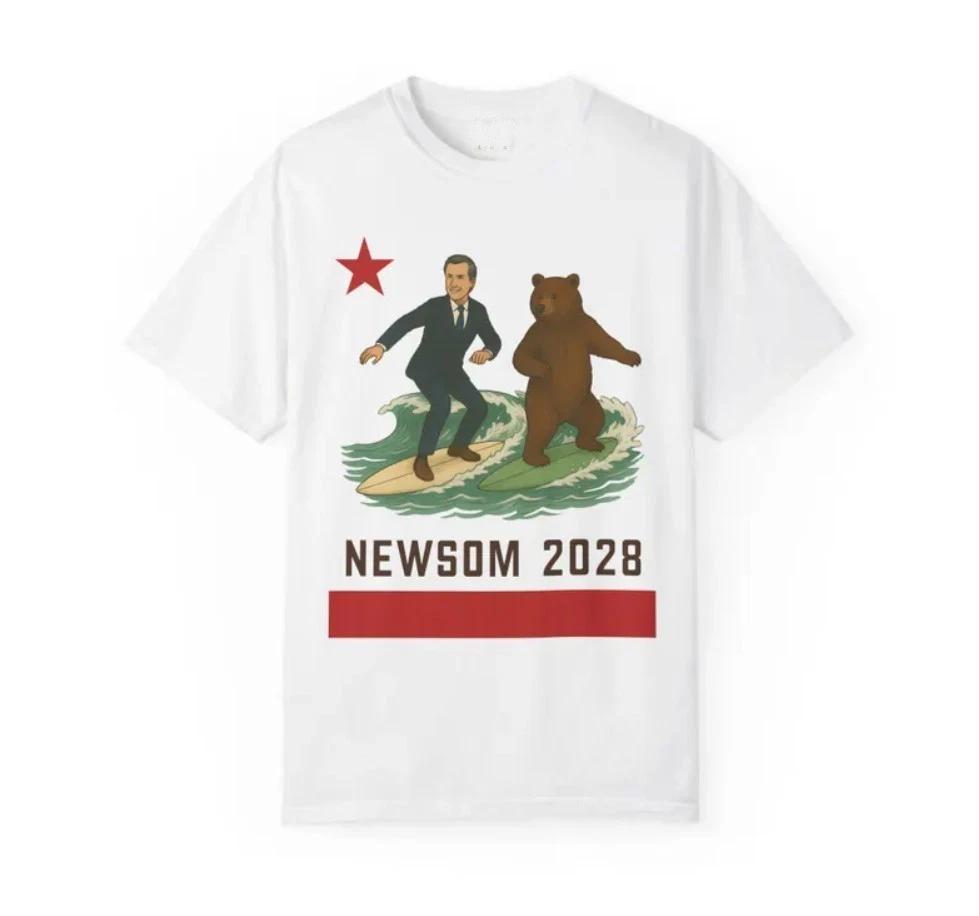 Gavin Newsom Surfing Bear Tee, California Flag, Unisex Political Shirt S
