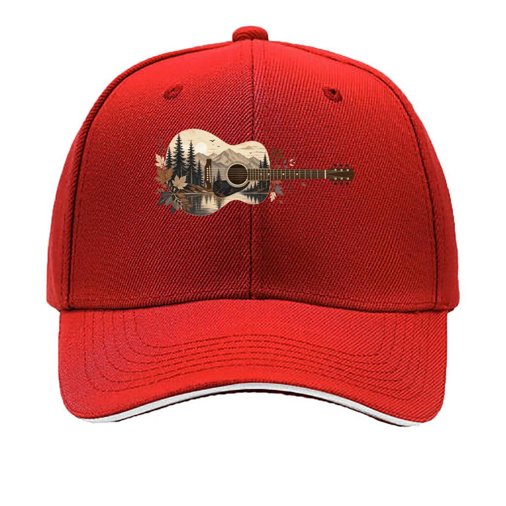 Rustic Forest Acoustic Guitar Silhou Sandwich Baseball Cap Sun Cap Outdoor Workouts Hat