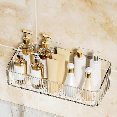 Wall Mounted Shower Shampoo Racks Shelves Organizer Non-Drilling Removable Transparent Pet Material Bathroom Storage Rack
