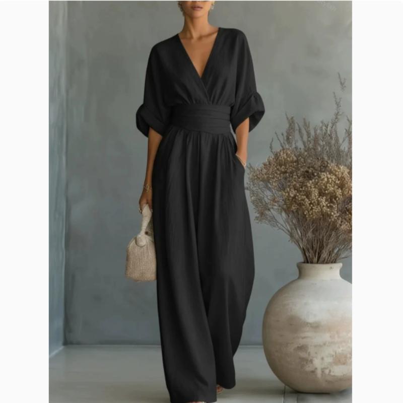 Novo Macacão Elegante com Decote em V para Mulheres com Cintura Marcada para a Primavera/Verão, Oferecido em Várias Cores