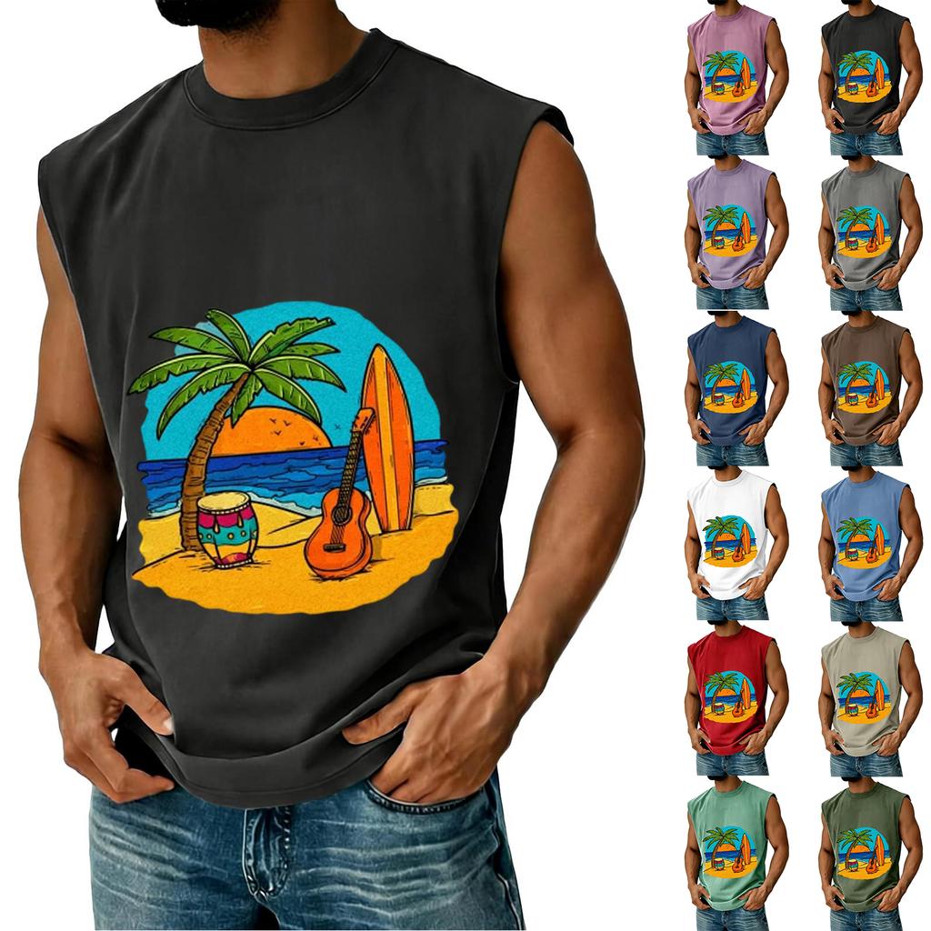 Men's Sleeveless Casual Muscle Tank Top Summer Beach 2D Graphic Print Lightweight Breathable Athletic Shirt for Outdoor Sports