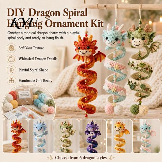 Easy Assembly Dragon Decor DIY Spiral Hanging Ornament Kit, Decorative Art Craft, Family Activity Craft Handmade Crochet Kit for Home Classroom