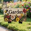 Yard Welcome Sign Floral Garden with Stake, Farmhouse Sign, Colorful Flowers Stake Art Rustic for Home Pathway Planter Decor Flower Pot