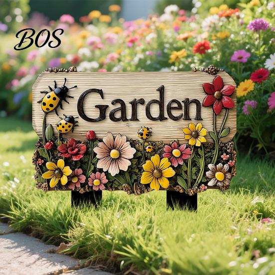 Yard Welcome Sign Floral Garden with Stake, Farmhouse Sign, Colorful Flowers Stake Art Rustic for Home Pathway Planter Decor Flower Pot