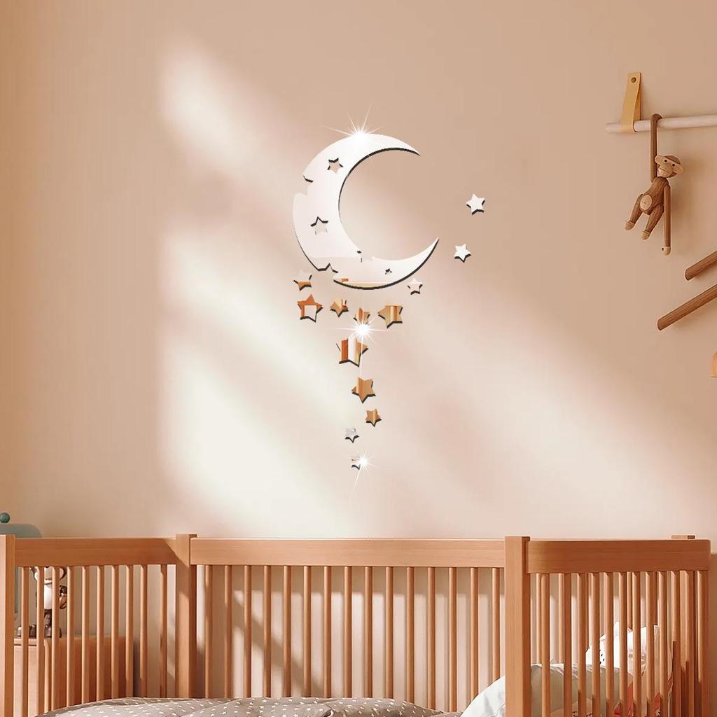 Acrylic Moon Star Self-Adhesive Mirror Wall Stickers for Bedroom & Living Room Decor