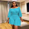 Plus Size Women's New Line Neck Fluffy Waist Casual Two Piece Suit
