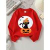 Girls Halloween Crew Neck SweatshirtHalloween Black Cat Witch Hat Pumpkin Print_1, Fun Print Kids Autumn Clothing
