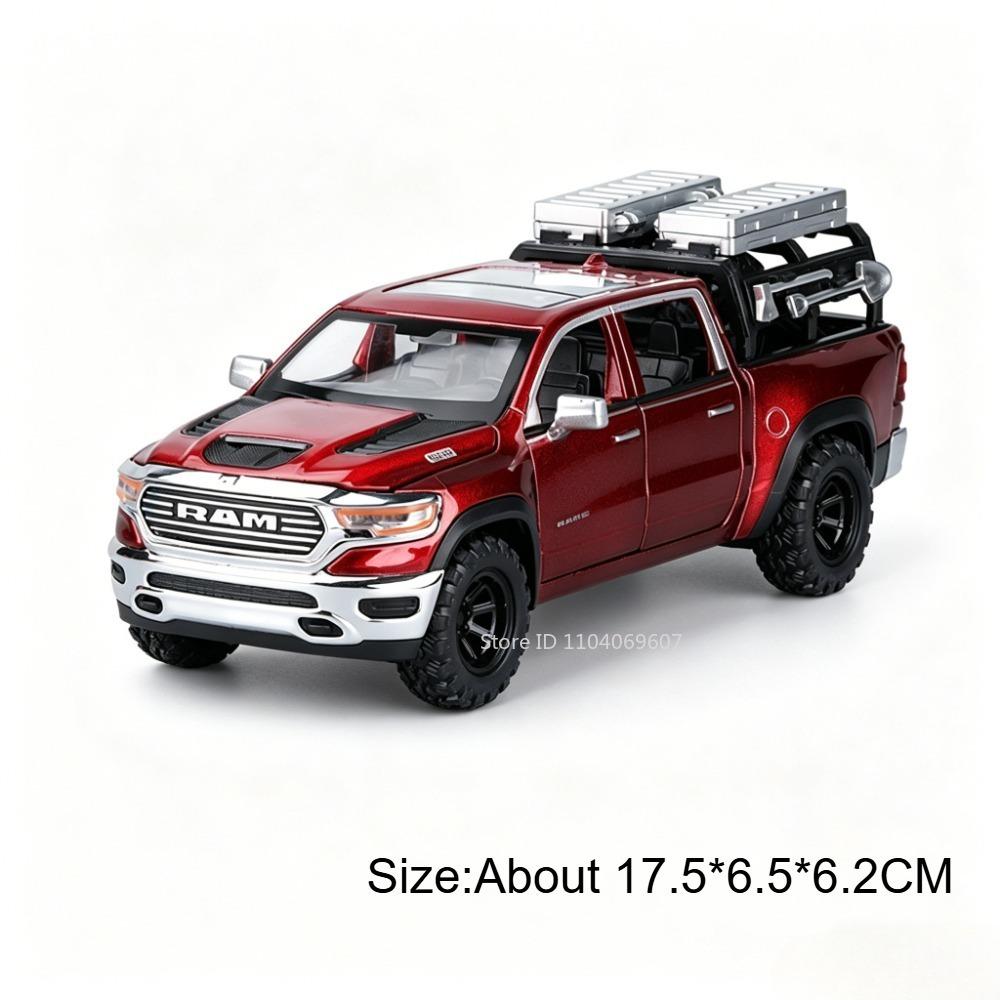 

1:32 RAM Pickup Model Toy Off-road Cars Metal Diecast Shock Absorption Doors Opened Sound Light Pull Back Interactive Vehicles