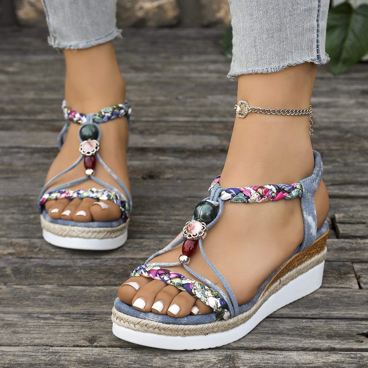 

Large Wedge Sandals For Women, Summer Thick Soled Casual Beach Roman Sandals 36 синий