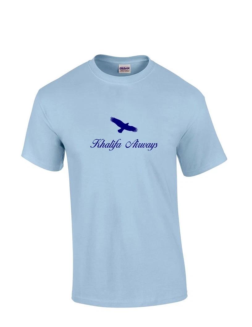 Khalifa Airways Blue Logo Algerian Aviation Airline Sky Blue Cotton T-Shirt XL