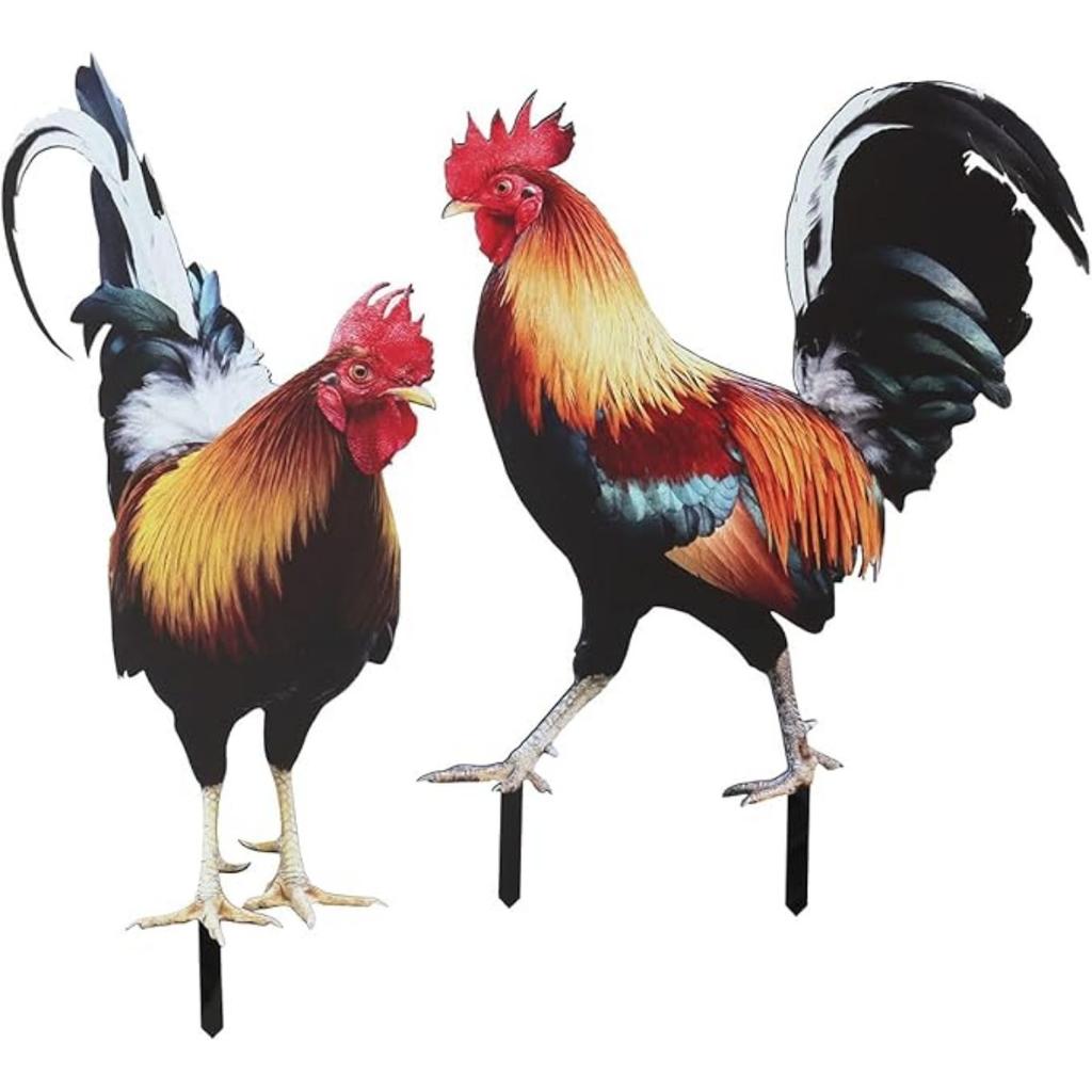 Akryl Hane Hage Kylling Utendørs Hage Stakes Dyre Kylling Statuer Hane Hage Dekor for Patio Plen Ornament, Rooster Stakes - Flat Ikke 3D