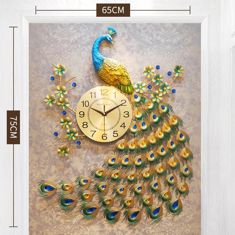 SM Interior Big Clock Wall Peacock Metal Wall Art Aesthetic Silent Clock Wall Fashion Nordic Restaurant Wanduhr Ornaments Home