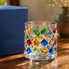 Rotating Whiskey Glass, Hand Painted Swivel Tumbler with 360-degree Spinning Base, Faux Crystal Liquor Glass Cup for Home Bar