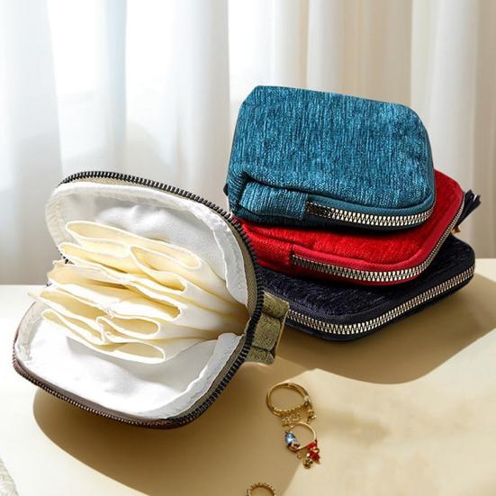 Small Travel Jewelry Case 5 Compartments Portable Mini Jewelry Box with Tassel Zipper Soft Velvet Organizer Pouch for Rings Bracelets Bangles Cards