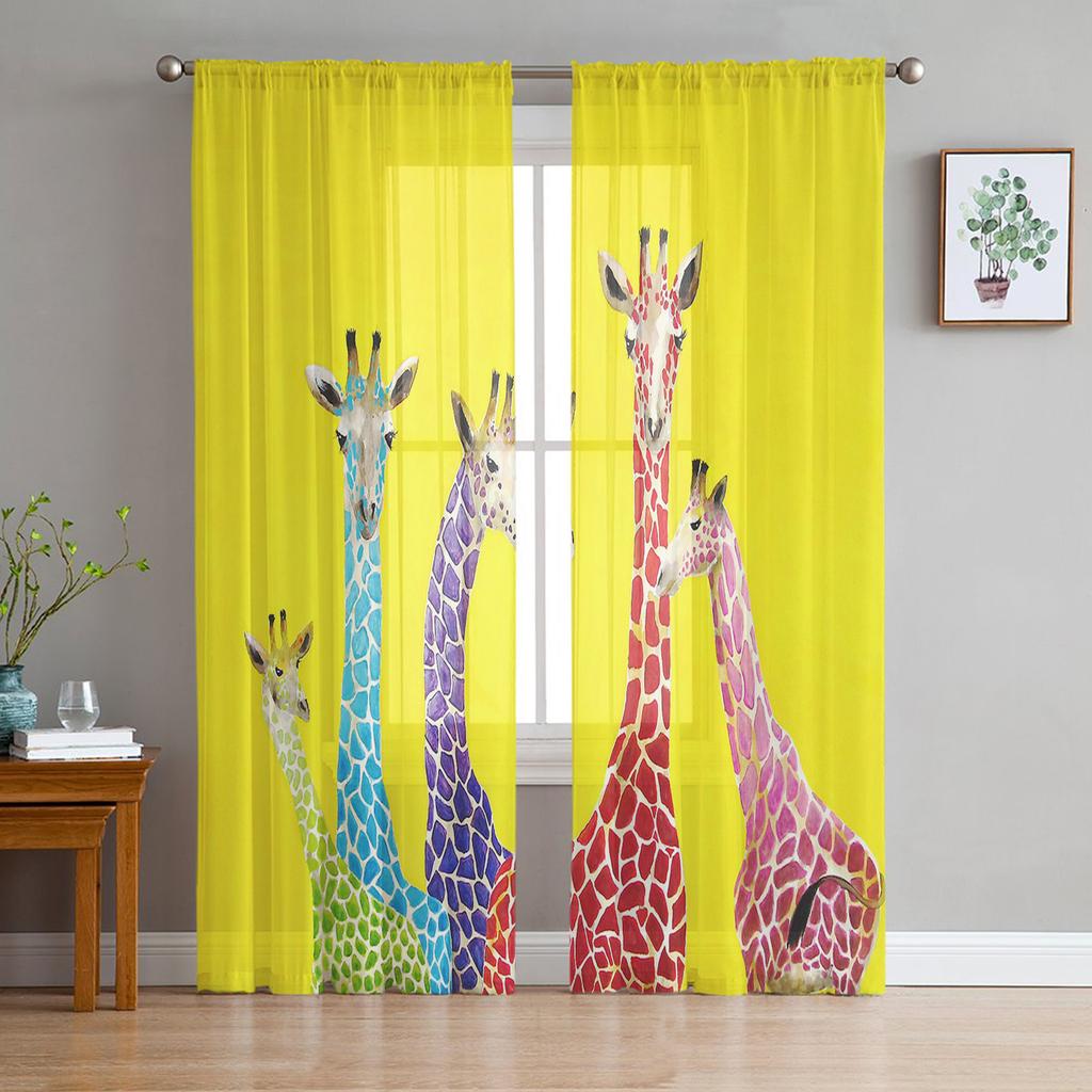 Animal Giraffe Probe Window Treatment Tulle Modern Sheer Curtains for Kitchen Living Room the Bedroom Curtains Decoration
