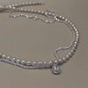 Korean Versatile Neck Chain Collarbone Chain French Retro Water Drop Zircon Freshwater Pearl Necklace