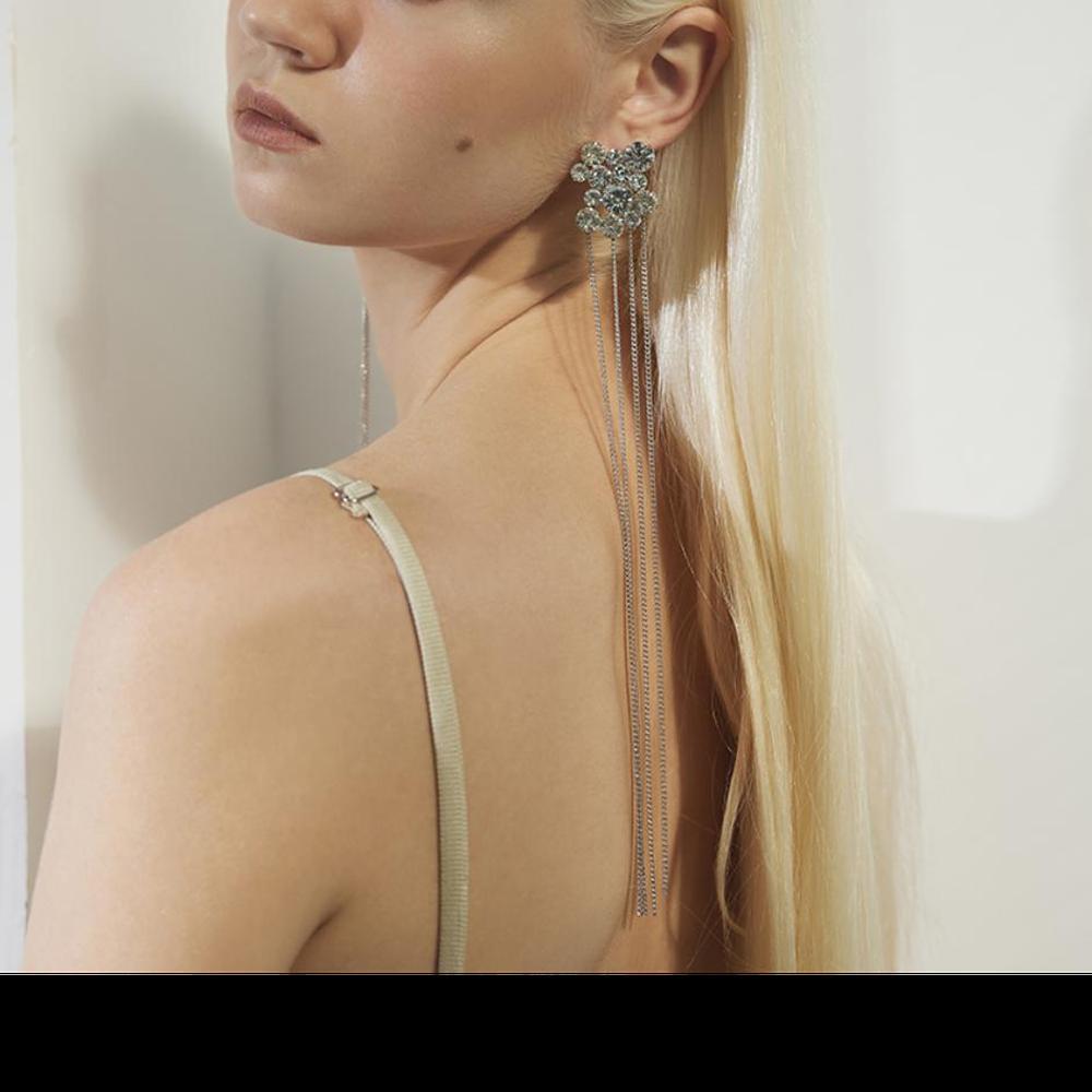 Ohrringe für Damen aus 925er Silbernadel mit künstlichen Strasssteinen und langen Quasten für Hochzeitsfeiern Modeschmuck (5 Stück kostenloser Versand)