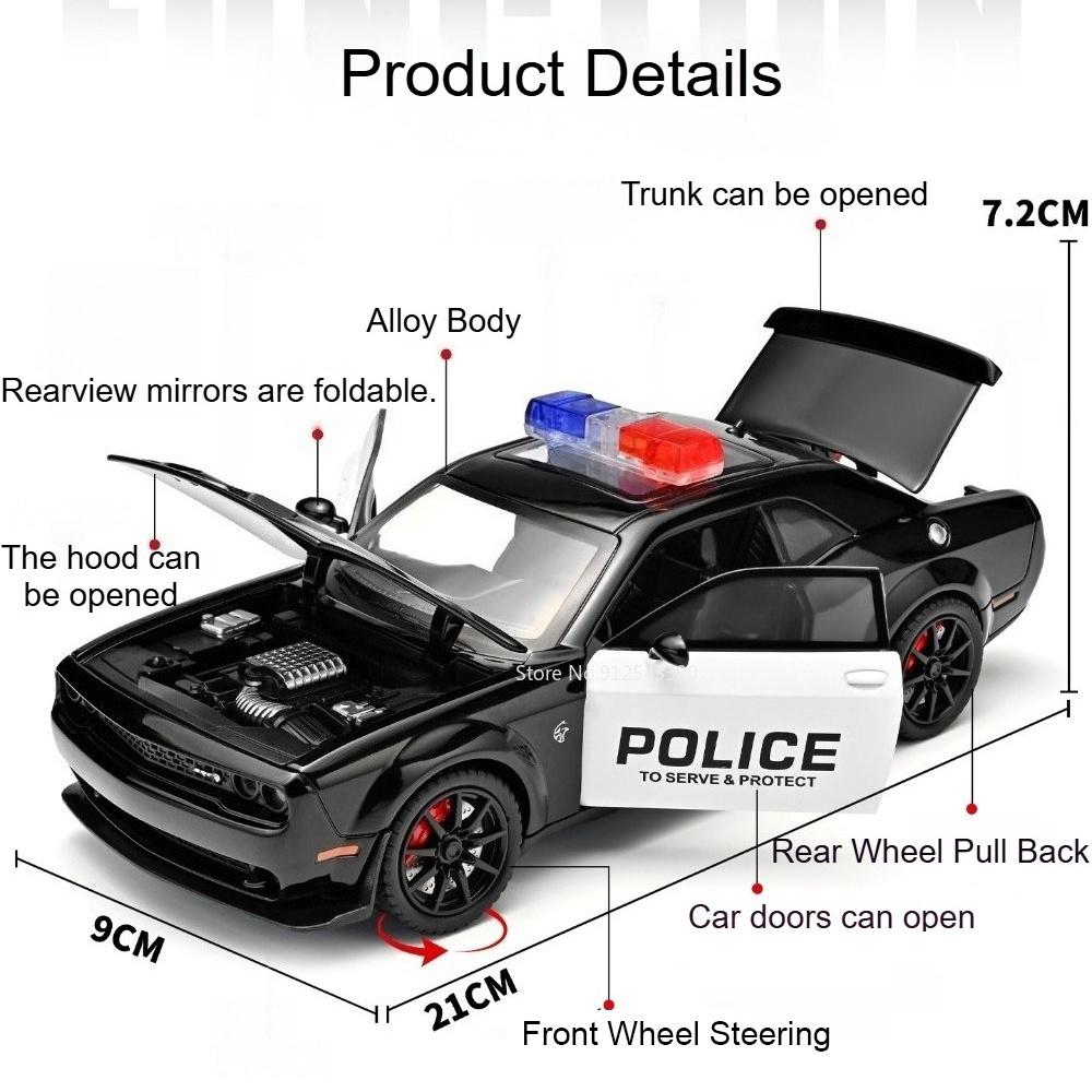 1:24 Rotäugige Hellcat Polizei-Ladeauto Modell Spielzeug Türen Öffnen Lenkradlenkung Miniaturfahrzeuge Feine Details Modelle Für Vater