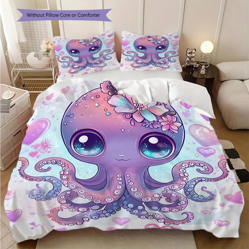 Octopus Pattern Bedding Quilt Set Quilt Cover Pillowcase Home Decoration Birthday Gift (1 * duvet cover + 2 * pillowcase, without core)