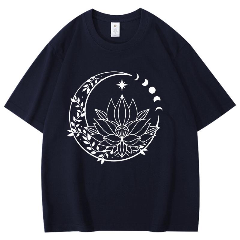 

Moon Phase Lotu Pattern Unisex Women Cotton TShirt Fashion Short Sleeve Casual Summer Street Simple Loose Top Neutral Harajuku Tee 4XL