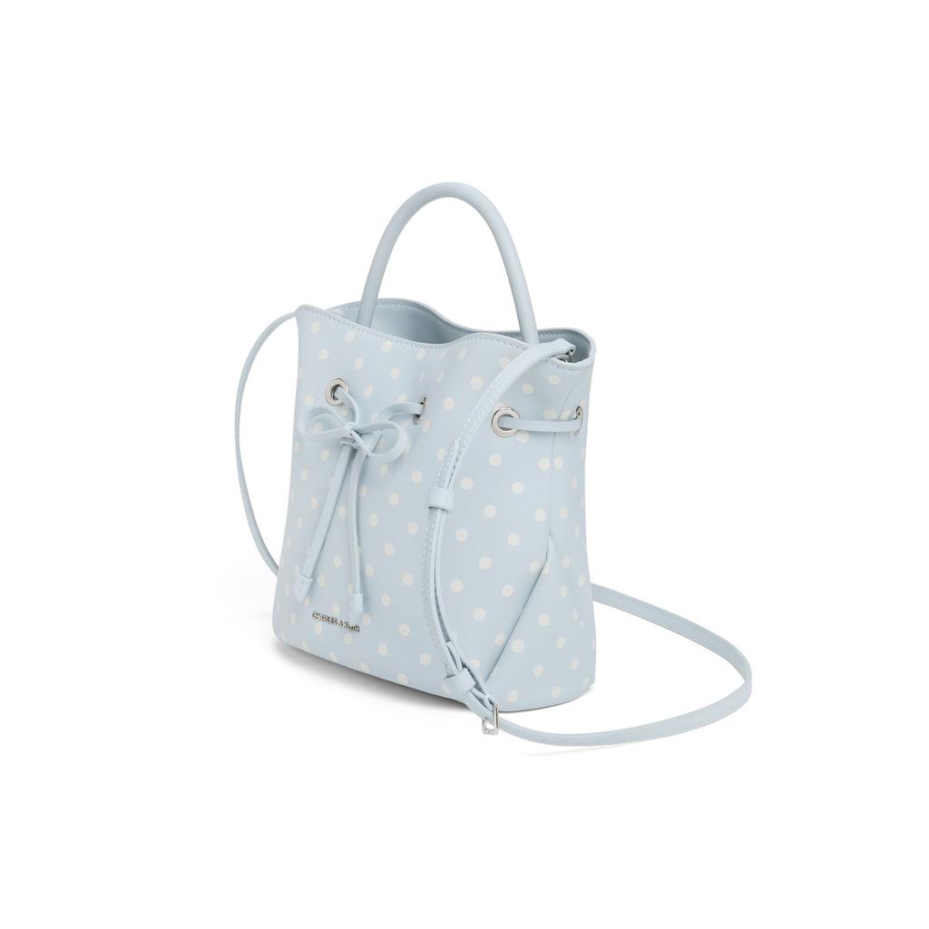 Charles & Keith Small CK 26 Summer Polka Dot Drawstring Crossbody Bag PU Bucket Bag Handbag Small Women bags Cream Sea-Salt-Blue CK2-10160260-A