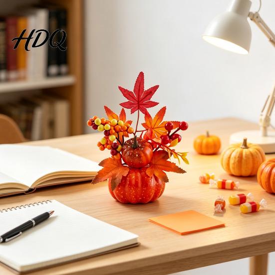 Thanksgiving Home Decoration Fall Artificial Pumpkin Table Centerpiece Autumn Fake with Sunflowers Realistic Props Maple Leaves Berries for