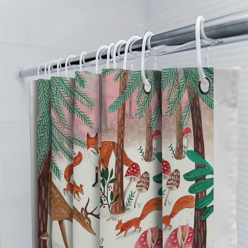 Waldtiere Duschvorhang Waldhirsch Fuchs Kaninchen Natur Badezimmer Dekoration Vintage Rustikal Wohnkultur Bauernhaus Stil Hintergrund