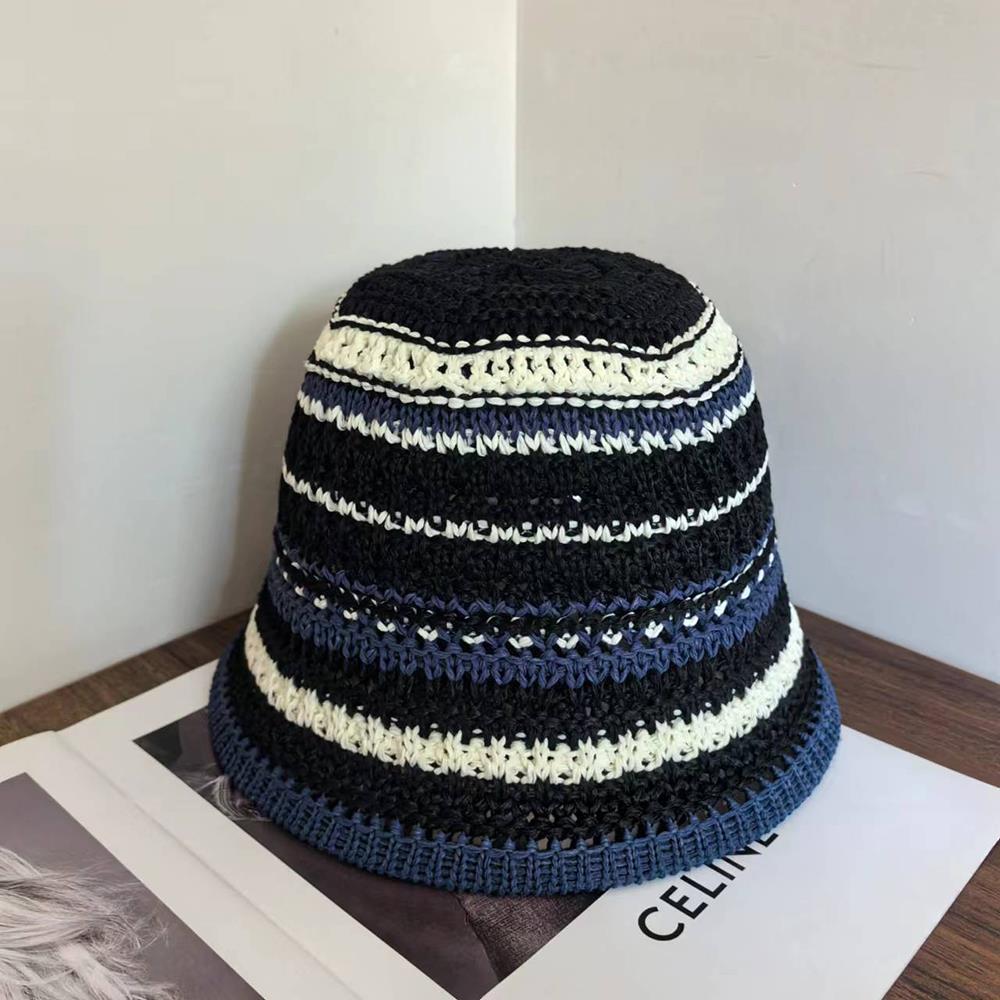 Summer Hollow Knitted Hollow Fisherman Caps Sun Protection Straw Bucket Hat Breathable Crochet Beach Cap Wide Brim Sun Hat