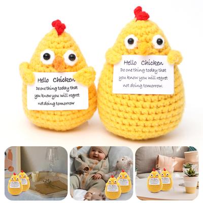 Crochet Doll Positive Chick Doll Emotional Support Knitting Doll Ornament for Home Office Decoration